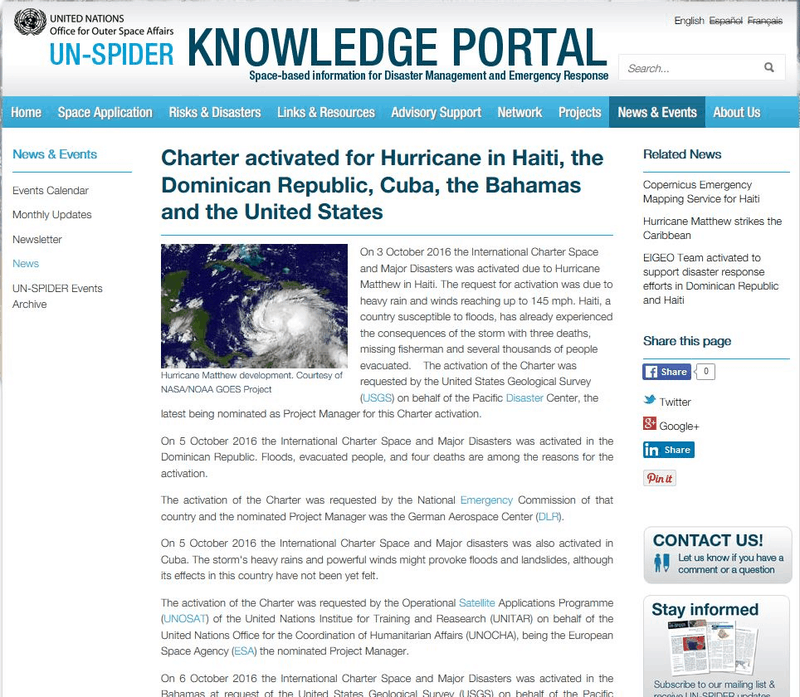 Charter activated for hurricane in Haiti, The Dominican Republic, Cuba, The Bahamas and The United States