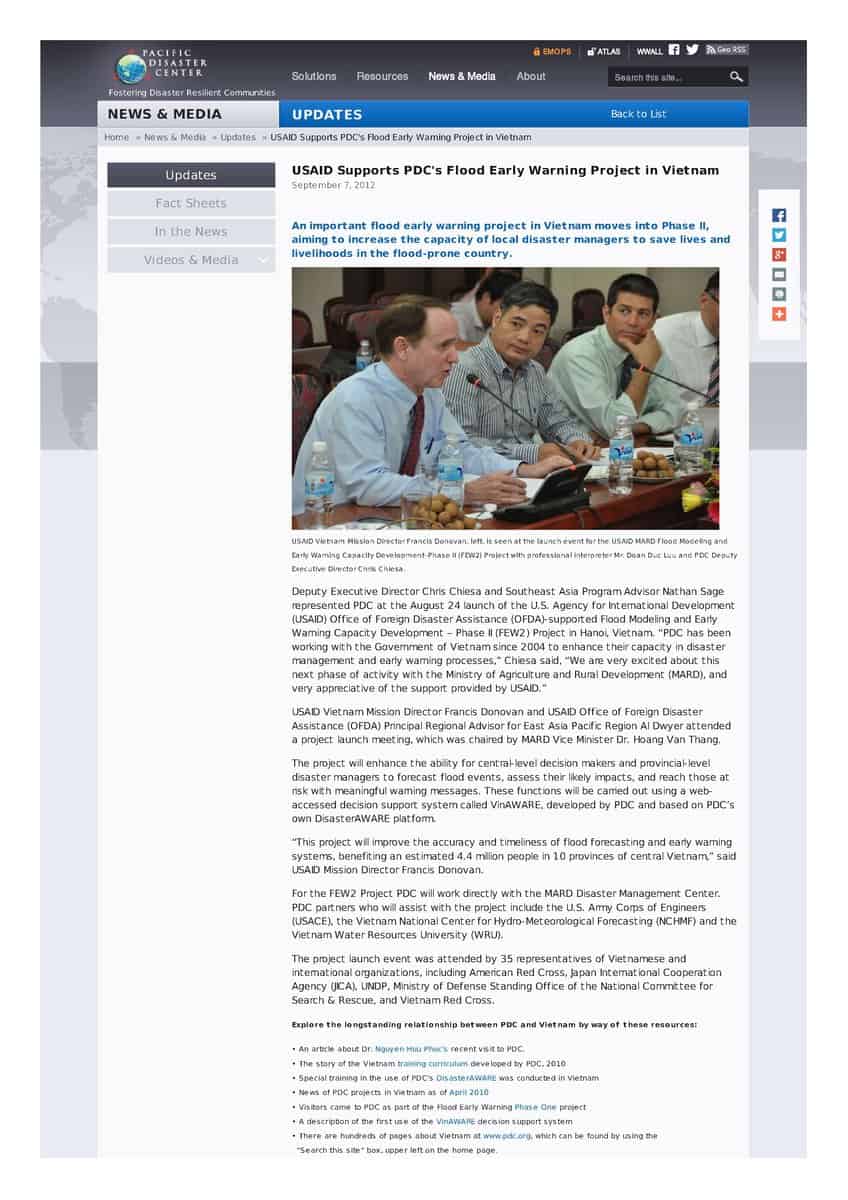 USAID Supports PDC's Flood Early Warning Project in Vietnam Pacific Disaster Center