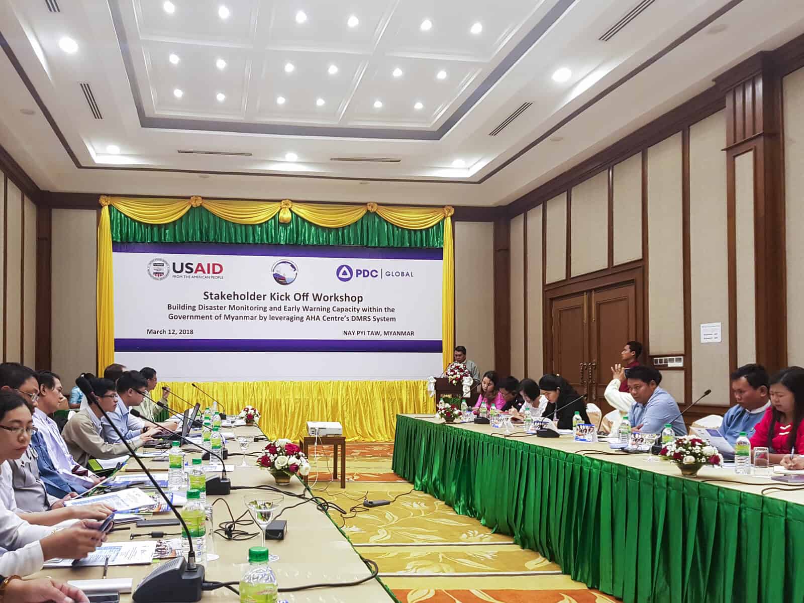 Key representatives of Myanmar’s Disaster Management Community convene for kick-off meeting in Nay Pyi Taw with PDC, USAID/OFDA, and AHA Centre.