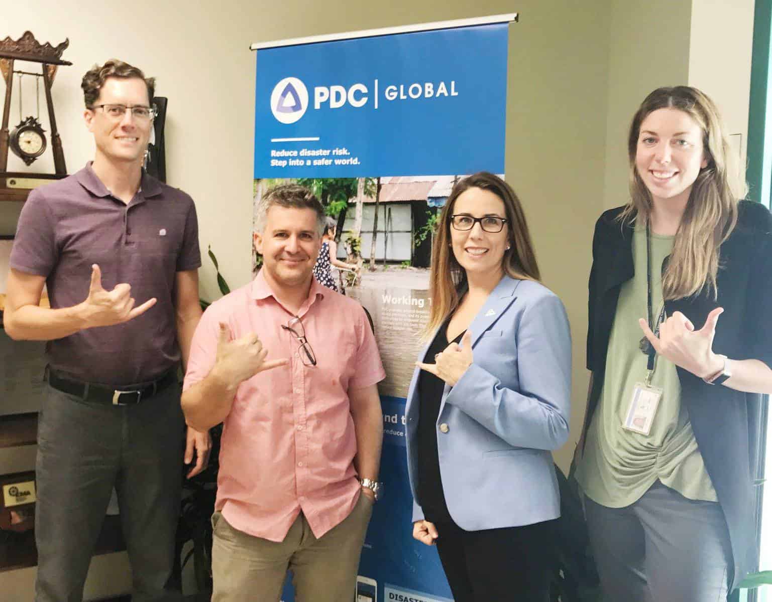 Left to right: PDC Disaster Management Specialist Todd Bosse; Regional Information Management Officer with UNOCHA ROAP John Marinos; PDC Director of Disaster Services Dr. Erin Hughey; PDC Disaster Services Analyst Cassie Stelow .