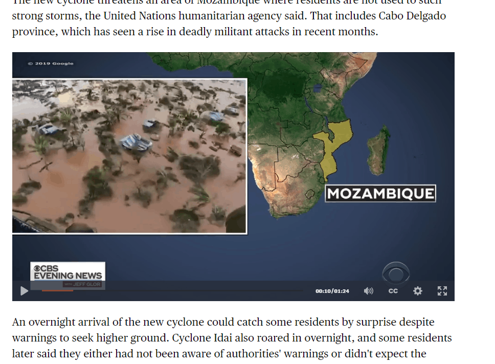 Another massive cyclone about to slam into Mozambique 6 weeks after Cyclone Idai killed hundreds