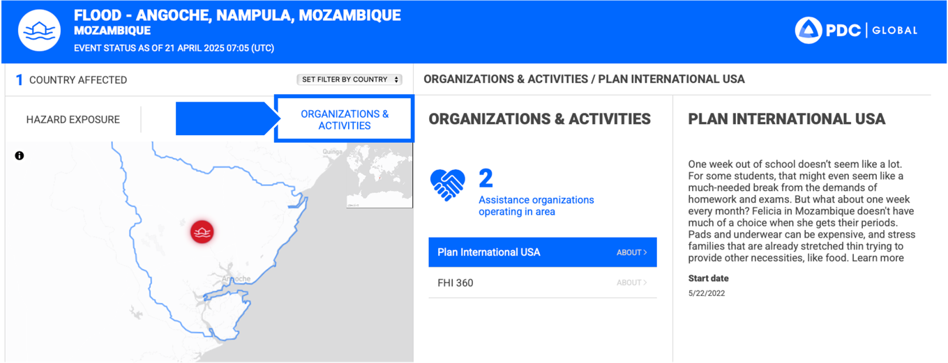 Organizations and Activities tab | Pacific Disaster Center