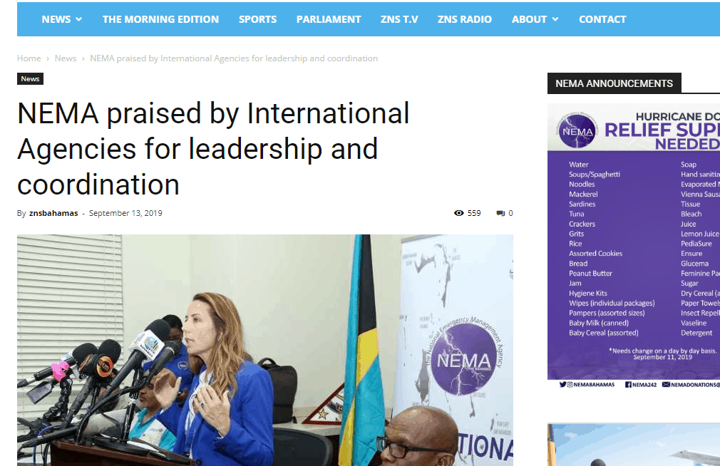 NEMA praised by International Agencies for leadership and coordination